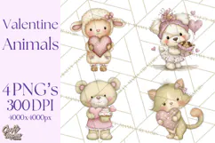 Valentine Animals Clipart PNG, Cute Animal Valentine Product Image 1