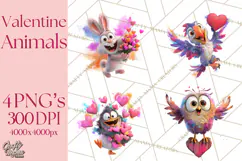 Kawaii Valentine Animals, Cute Heart Love Animals Png Product Image 1