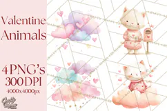 Valentine Animal Clipart PNG, Cute Teddy Bear Bunny Png Product Image 1