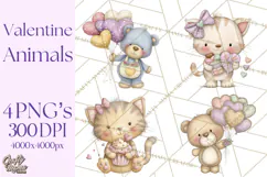 Valentine Animals Clipart PNG, Cute Animal Valentine Product Image 1