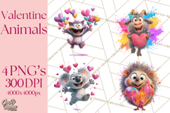 Kawaii Valentine Animals, Cute Heart Love Animals Png Product Image 1
