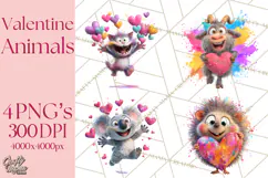 Kawaii Valentine Animals, Cute Heart Love Animals Png Product Image 1
