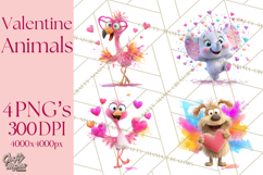 Kawaii Valentine Animals, Cute Heart Love Animals Png Product Image 1