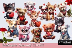 Valentine Animals Clipart Cute Watercolor Sublimation PNG