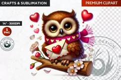 Valentine owl ,Valentine's day Animal Clipart, Valentines Product Image 1