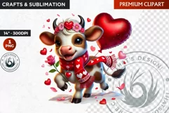 Valentine cow ,Valentine's day Animal Clipart, Valentines Product Image 1