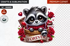 Valentines day raccoon Bucket Clipart,valentine sublimation Product Image 1