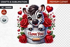 Valentines day zebra Bucket Clipart,valentine sublimation Product Image 1
