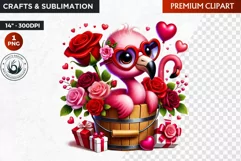 Valentines day flamingo Bucket Clipart,valentine sublimation Product Image 1