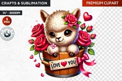 Valentines day alpaca Bucket Clipart,valentine sublimation Product Image 1