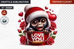 Valentines day gorilla Bucket Clipart,valentine sublimation Product Image 1