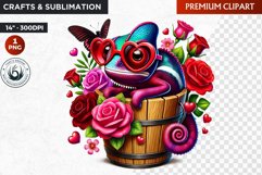 Valentine day chameleon Bucket Clipart,valentine sublimation Product Image 1