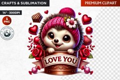 Valentines day hedghog Bucket Clipart,valentine sublimation Product Image 1