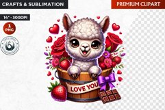 Valentines day alpaca Bucket Clipart,valentine sublimation Product Image 1