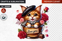 Valentines day kitten Bucket Clipart,valentine sublimation Product Image 1