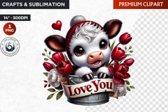 Valentines day cow Bucket Clipart,valentine sublimation Product Image 1
