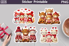 Highland Cow Cats Dogs Sticker | Valentine Animals Sticker Product Image 1