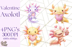 Valentine Axolotl Clipart PNG, Cute Axolotl Valentine Product Image 1