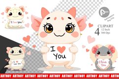 Valentine Axolotl Cartoon Clipart Product Image 1