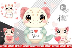 Valentine Axolotl Cartoon Clipart Product Image 1