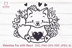 Valentine Baby Fox with Heart and Flowers SVG Cut File