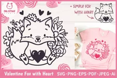 Valentine Baby Fox with Heart and Flowers SVG Cut File for T-Shirt