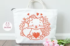 Valentine Baby Fox with Heart and Flowers SVG Cut File for Valentine Tote Bag
