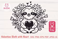 Valentine Baby Sloth with Heart and Flowers SVG Cut File