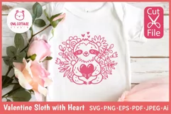 Valentine Baby Sloth with Heart and Flowers SVG Cut File for Baby Onesie