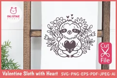 Valentine Baby Sloth with Heart and Flowers SVG Cut File for Personalized Towel