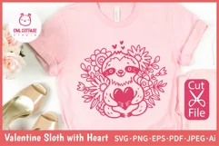 Valentine Baby Sloth with Heart and Flowers SVG Cut File for T-Shirt