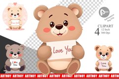 Valentine Bear Cartoon Clipart Product Image 1