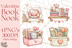 Valentine Book Nook Clipart, Mini Library Valentine Art Product Image 1