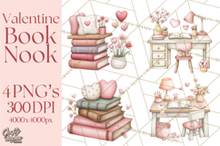 Valentine Book Nook Clipart, Mini Library Valentine Art Product Image 1