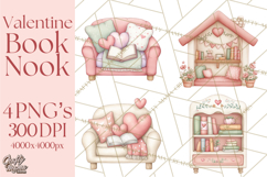Valentine Book Nook Clipart, Mini Library Valentine Art Product Image 1
