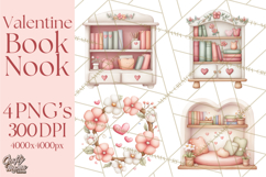 Valentine Book Nook Clipart, Mini Library Valentine Art Product Image 1