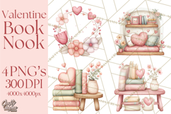 Valentine Book Nook Clipart, Mini Library Valentine Art Product Image 1