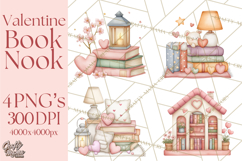 Valentine Book Nook Clipart, Mini Library Valentine Art Product Image 1