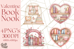 Valentine Book Nook Clipart, Mini Library Valentine Art Product Image 1