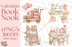 Valentine Book Nook Clipart, Mini Library Valentine Art Product Image 1