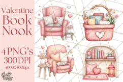 Valentine Book Nook Clipart, Mini Library Valentine Art Product Image 1