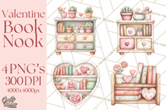 Valentine Book Nook Clipart, Mini Library Valentine Art Product Image 1