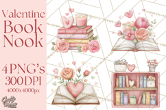 Valentine Book Nook Clipart, Mini Library Valentine Art Product Image 1