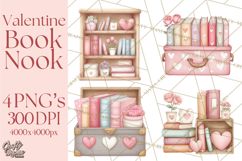 Valentine Book Nook Clipart, Mini Library Valentine Art Product Image 1