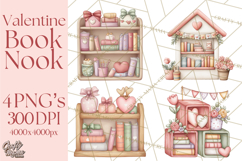 Valentine Book Nook Clipart, Mini Library Valentine Art Product Image 1