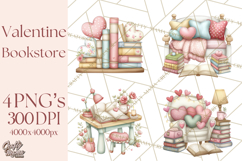 Valentine Bookstore Clipart PNG Cute Library Romance Product Image 1