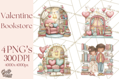Valentine Bookstore Clipart PNG Cute Library Romance Product Image 1