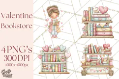 Valentine Bookstore Clipart PNG Cute Library Romance Product Image 1
