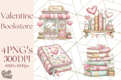 Valentine Bookstore Clipart PNG Cute Library Romance Product Image 1