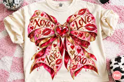 XOXO Love Valentine Bow PNG | Rhinestone Coquette Heart Png Product Image 1